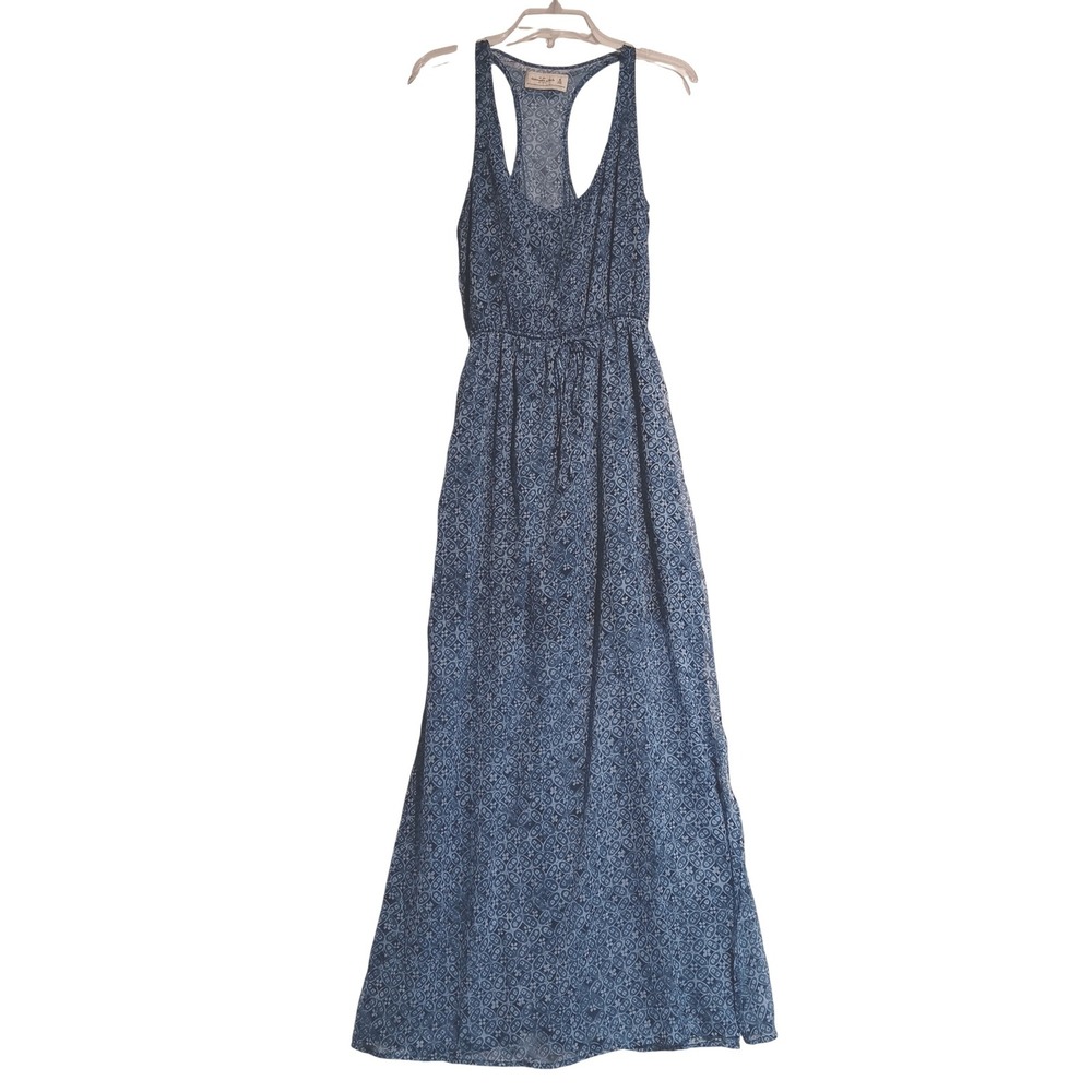 Abercrombie & Fitch Maxi Dress Womens M Blue Whimsical Geometric Racerback Slit
